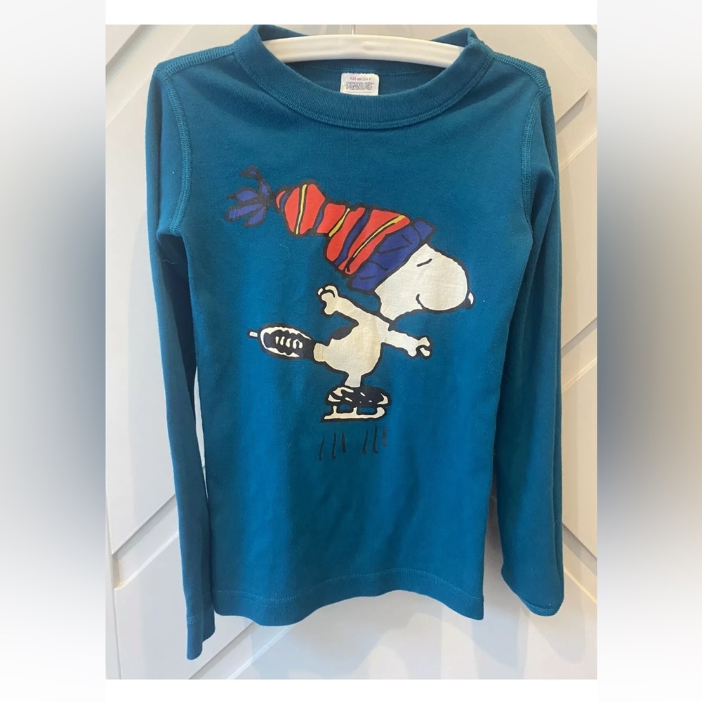 Hanna Andersson kids peanuts Snoopy ice skating pajama top size 8 130cm